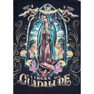 Vintage Y2K Virgin Mary Guadalupe T Shirt Medium Men Religious Mexican Rap Tee